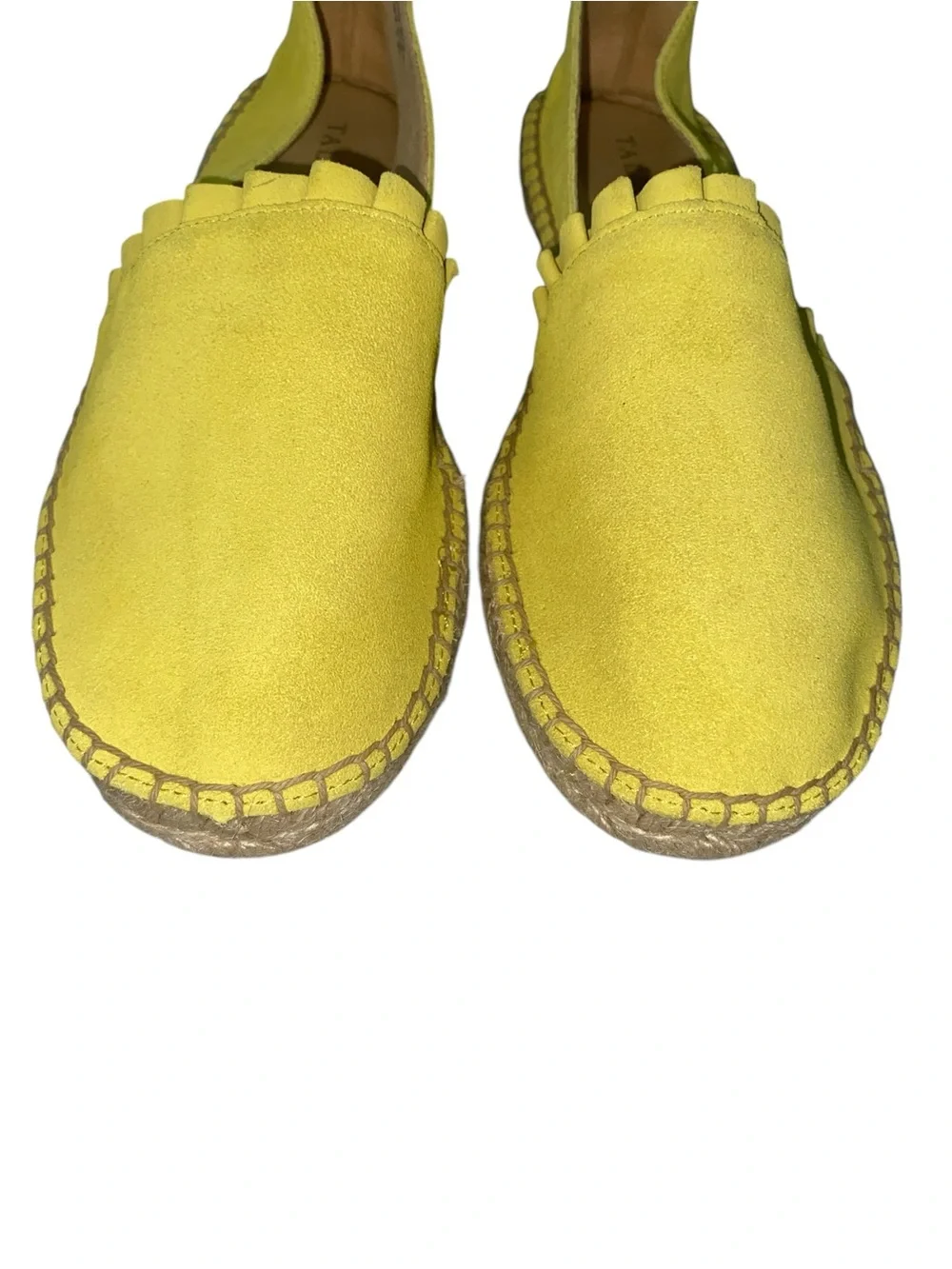 Talbots Izzy Suede Espadrille Flat Size 7.5 Ruffled Chartreuse Sunny Yellow